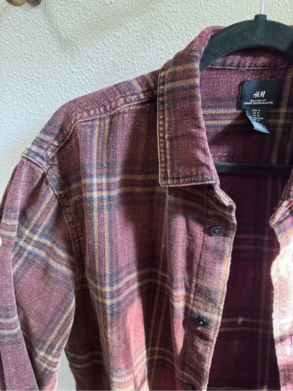 H&M Men's Vintage Maroon Plaid Button-Down Shirt
